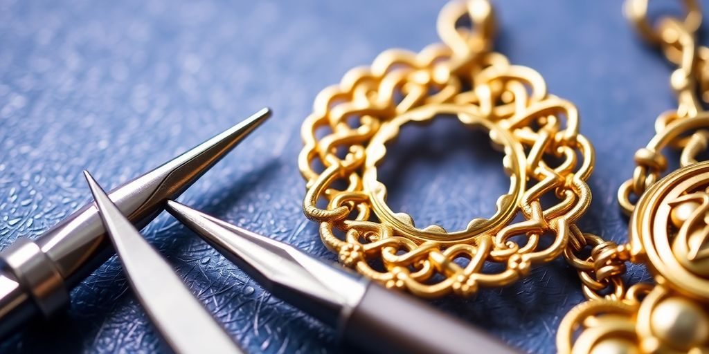 Bijoux en or et outil de réparation.