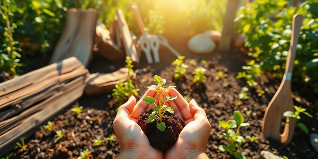 Grüner Daumen trifft auf Werkzeuge im Garten.