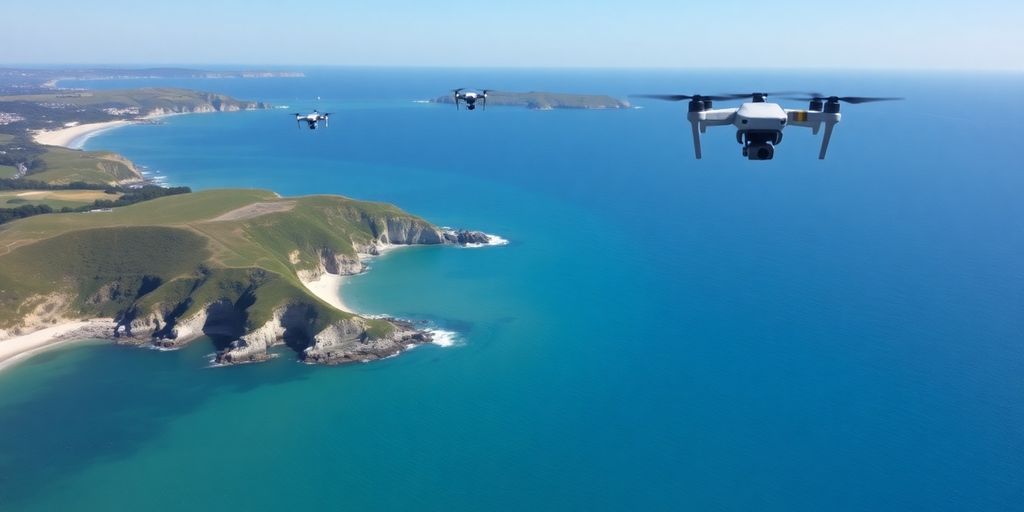 Vue aérienne de la côte bretonne avec des drones.