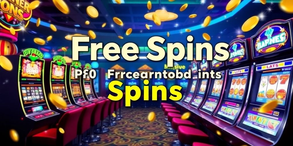 Colorful casino slot machines with spinning reels and coins.