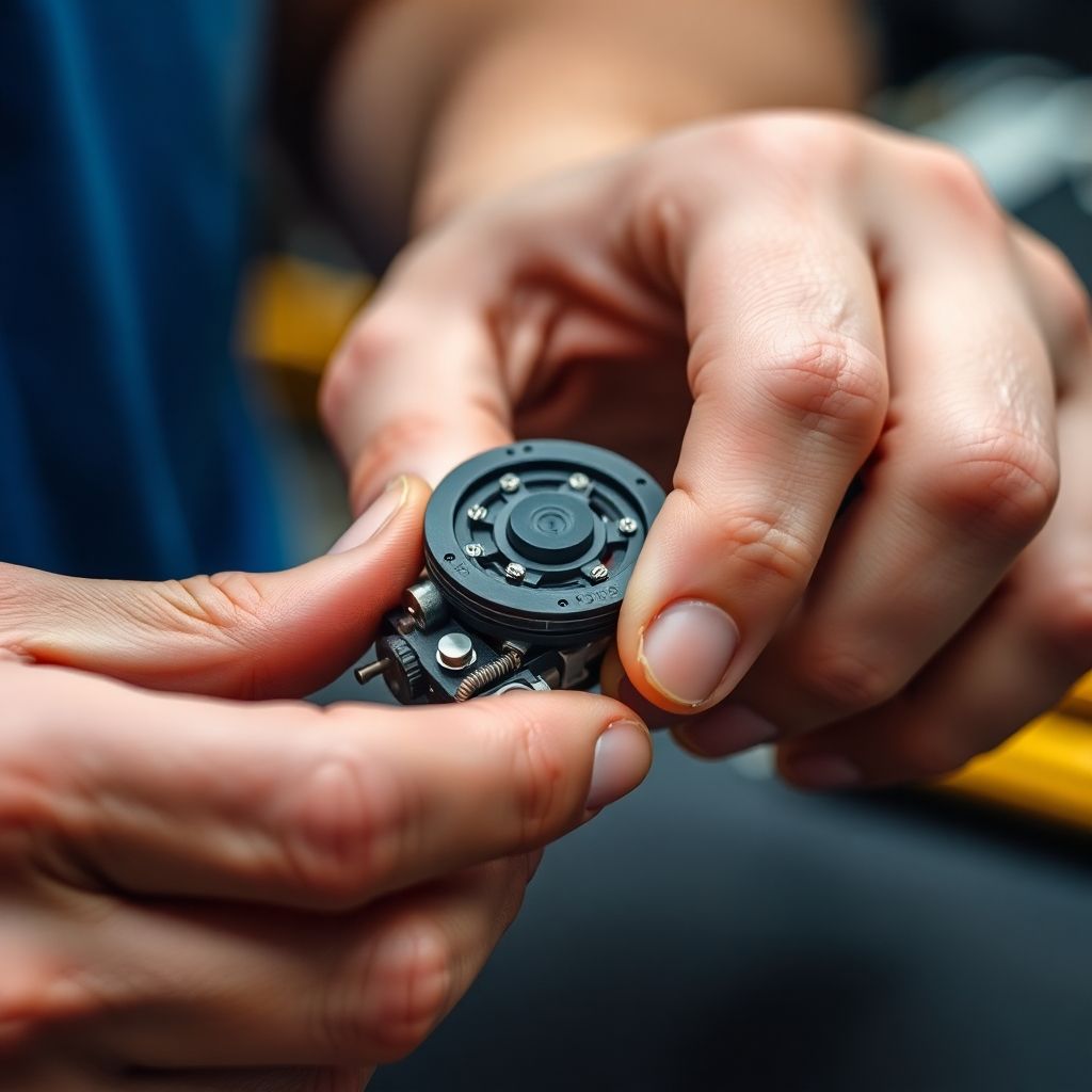 Person focused intently on intricate task.