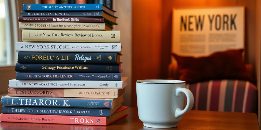Cozy reading nook with books and a coffee cup.