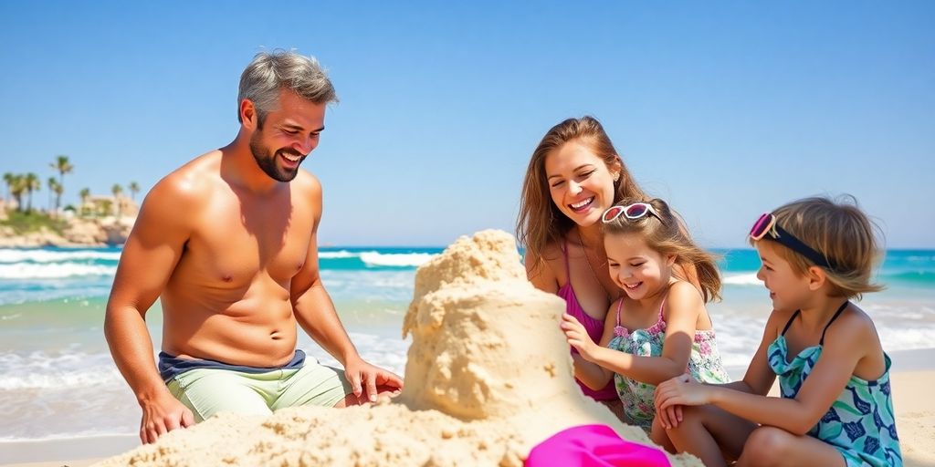 Family happy on Cabo beach.