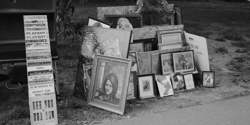 A variety of pictures and books are on display.