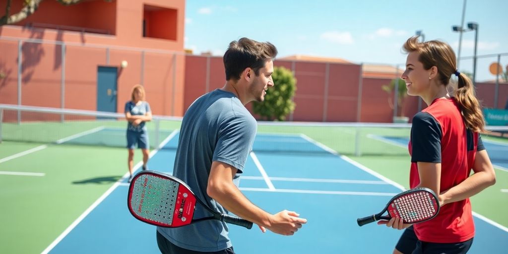 Giocatori di padel in azione, collaborazione e intesa.
