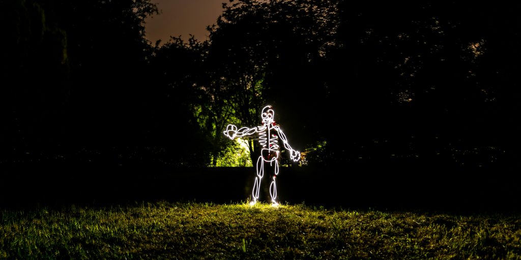 neon light skeleton garden decor
