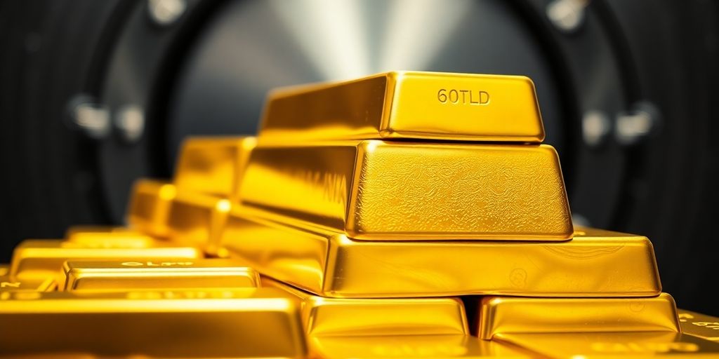 Des lingots d'or empilés dans un coffre-fort.