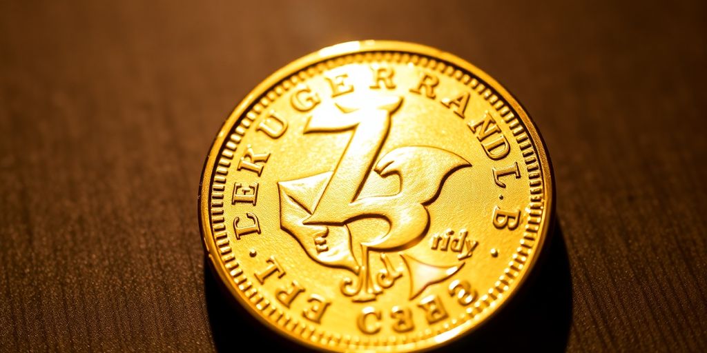 Pièce Krugerrand en or, gros plan.