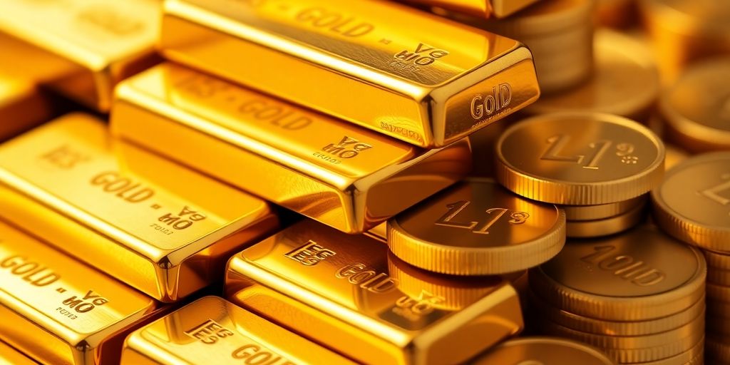 Des lingots et pièces d'or brillants.
