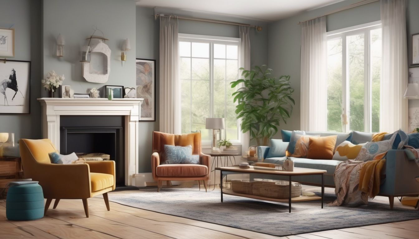 tidy living room with happy family