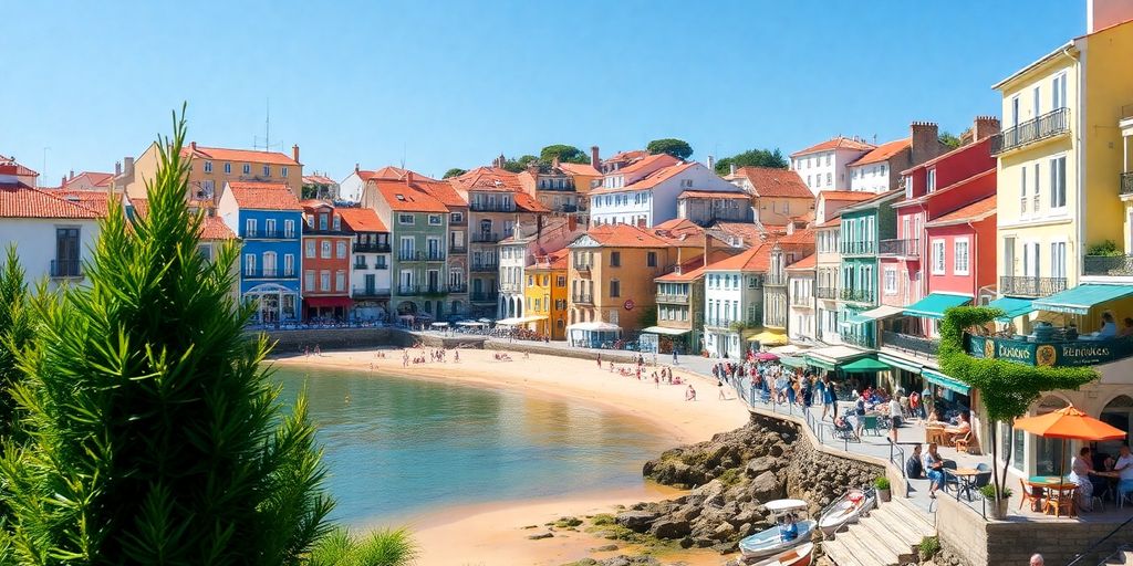 Charming coastal town in Portugal with vibrant buildings.