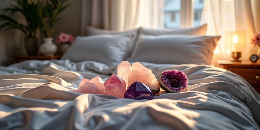 Cristalli su comodino in una camera da letto