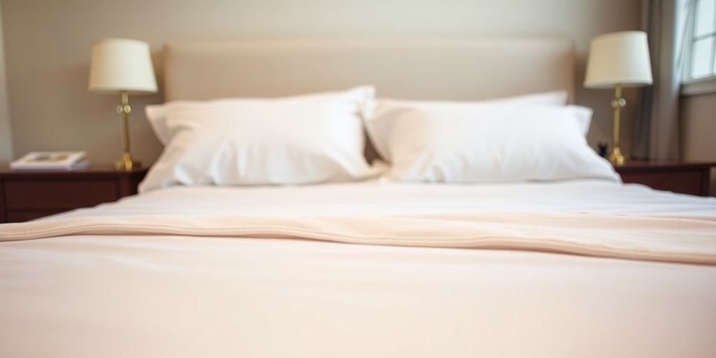 Clean bedroom with fresh linens, promoting bug-free living.