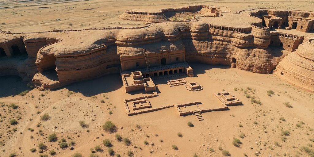 Vue aérienne des ruines de Chaco Canyon.