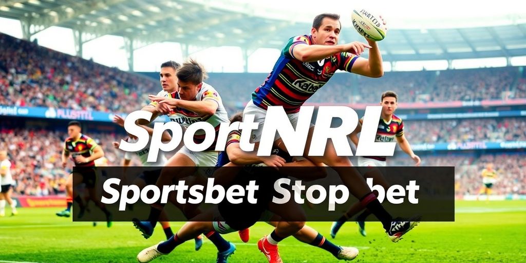 Rugby players in action during a Sportsbet NRL game.