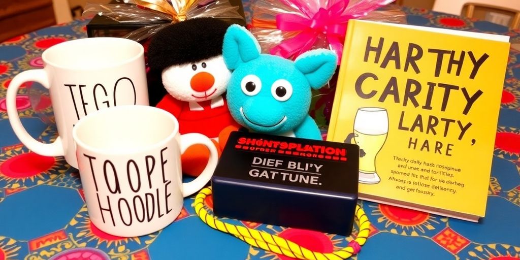 Colorful gifts for a fun White Elephant party.