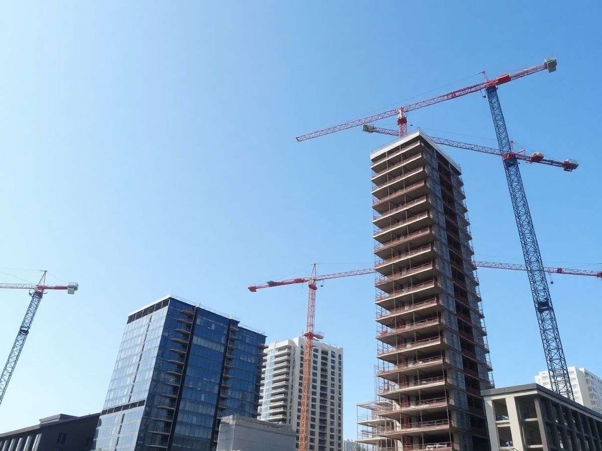 Clădiri moderne în curs de construcție.