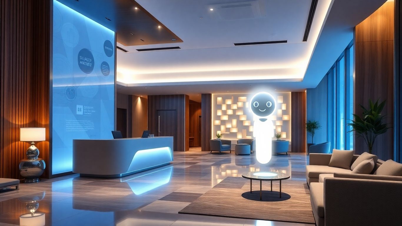 Hotel lobby z digitalnim asistentom