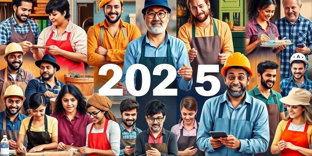 Collage of diverse small business owners at work.