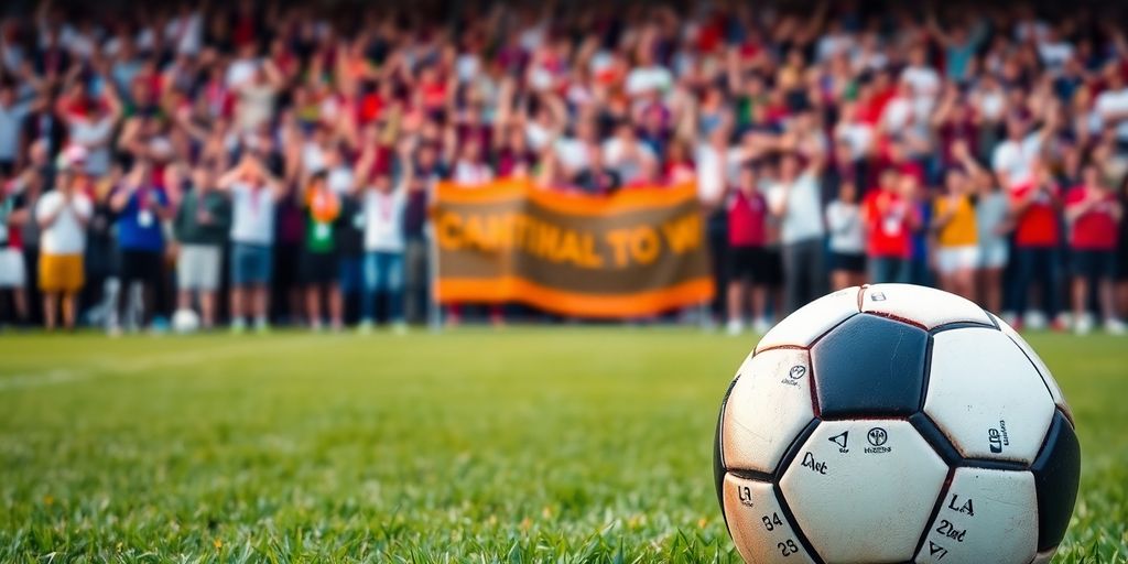 ลูกฟุตบอลบนสนามหญ้าในสนามกีฬา