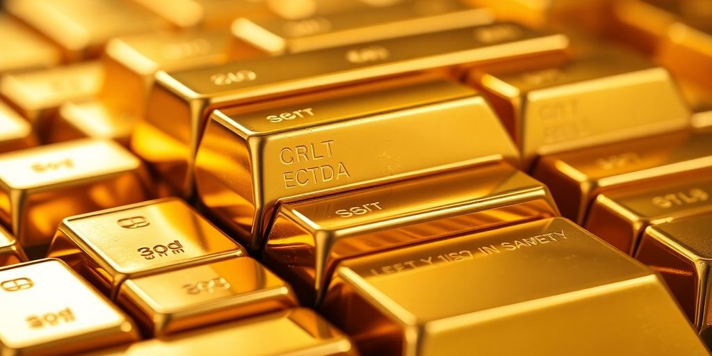 Barres d'or brillantes empilées avec élégance.