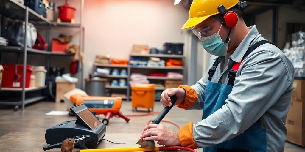 Tehnician deratizare la locul de muncă în București.