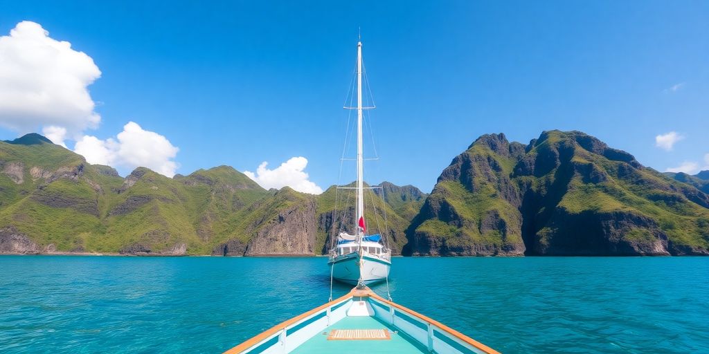 Boat in clear waters of Komodo National Park.