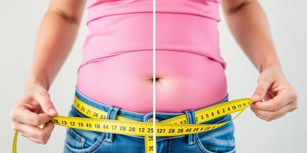 Person measuring waist after successful weight loss journey.
