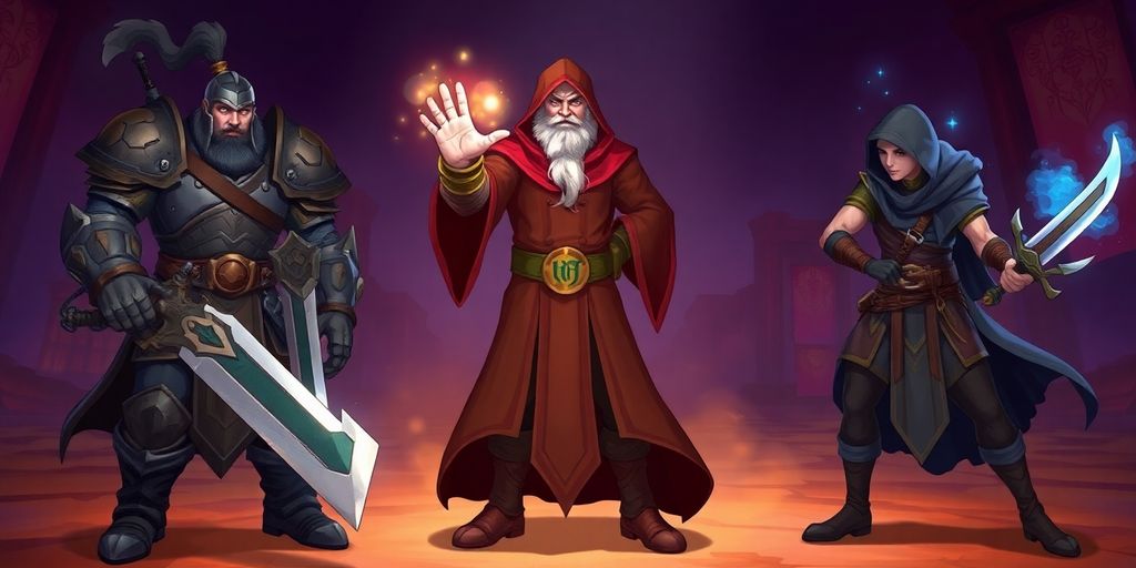 Diverse fantasy RPG character classes.