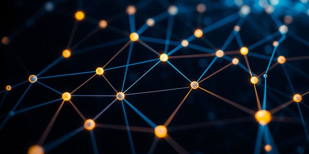 Abstract digital network connects various technological devices.