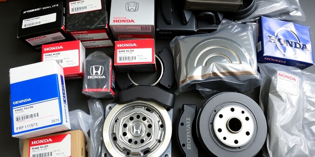 Honda car parts arranged neatly.