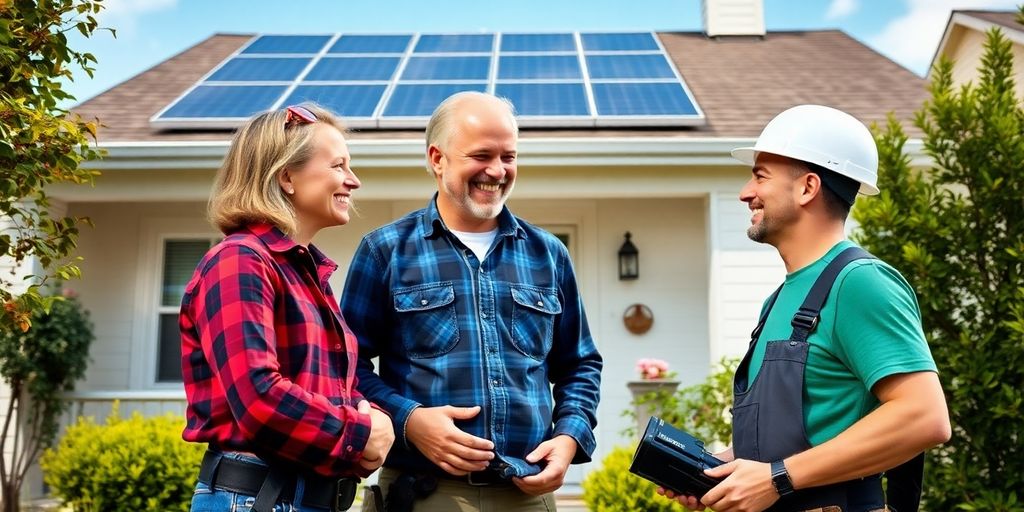 Homeowner discussing solar installation with a professional.