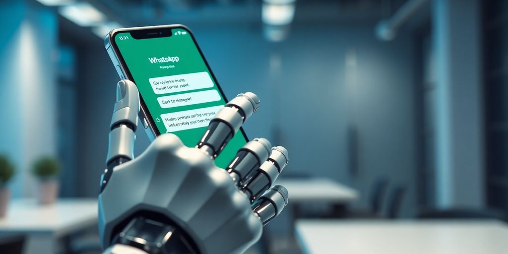 Robot šalje poruku preko telefona.