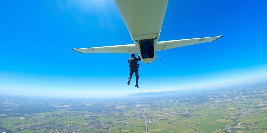 Avion parachute ciel bleu