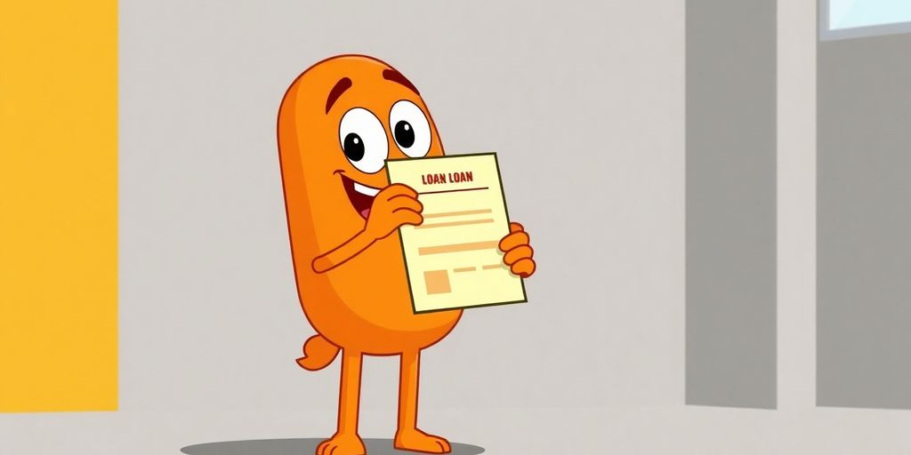 Cartoon hands holding a loan document with a happy face.