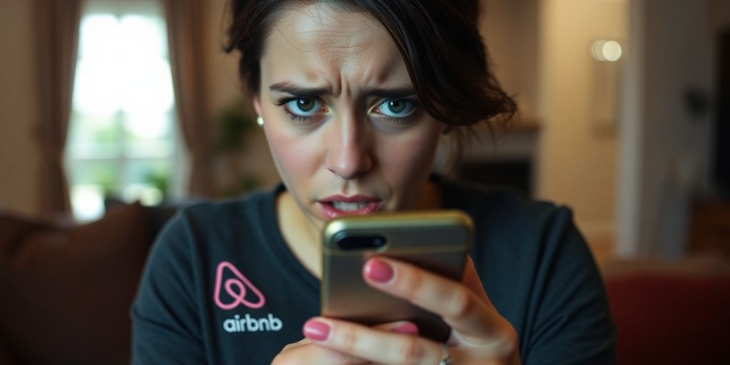 Personne tenant un téléphone avec le logo Airbnb.