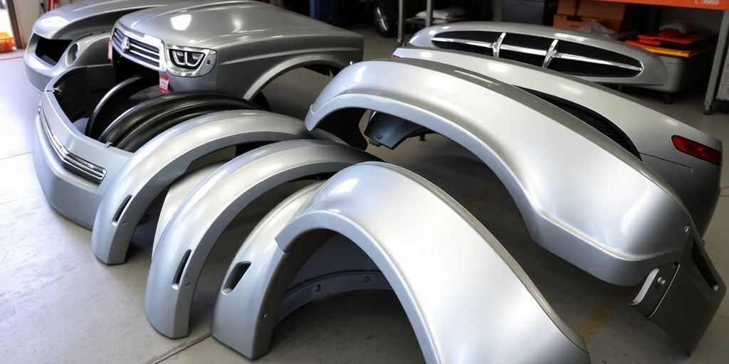 Chrysler car parts laid out.