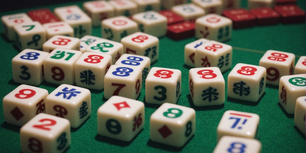 Mahjong tiles displaying numbers and symbols in close-up view