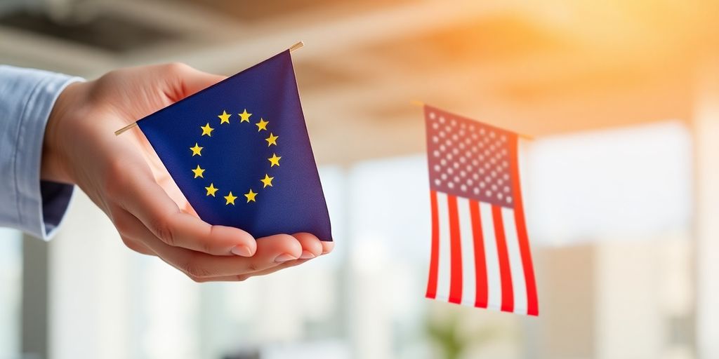European and American flags converge.
