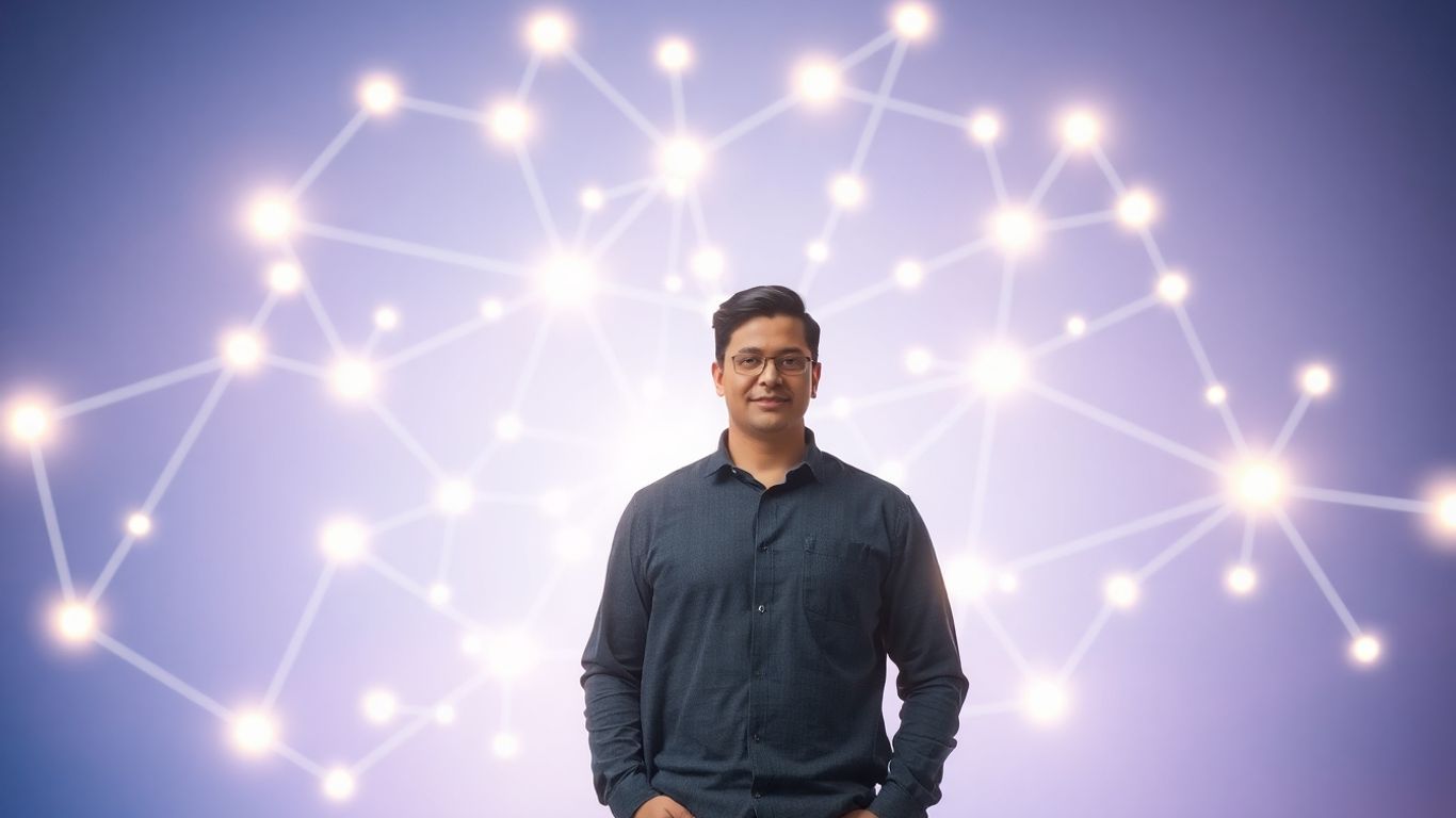 Person in front of glowing abstract network
