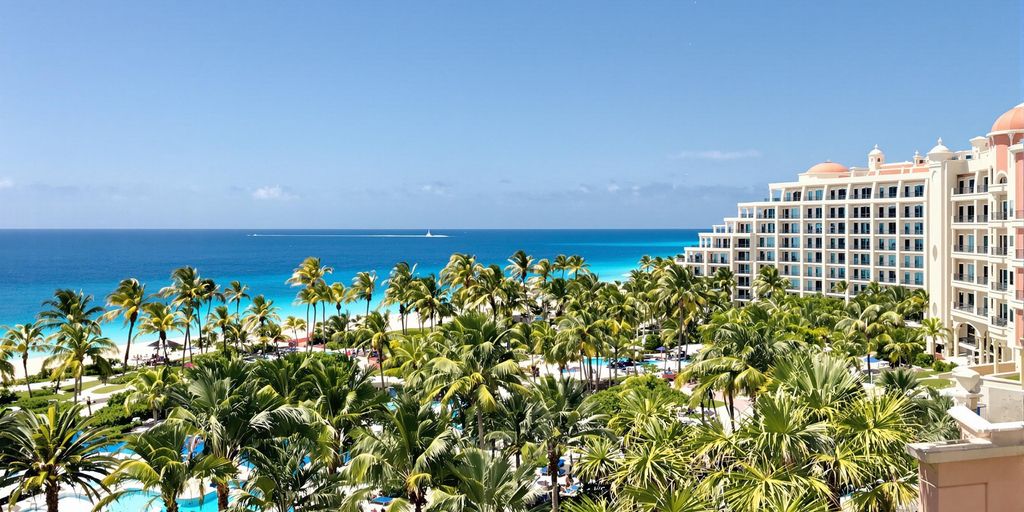 Luxurious Marriott Los Cabos Resort with beach and palm trees.