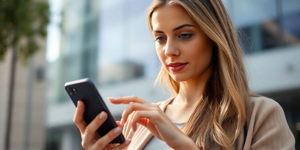Vrouw met mobiele telefoon in Castricum, 2025.