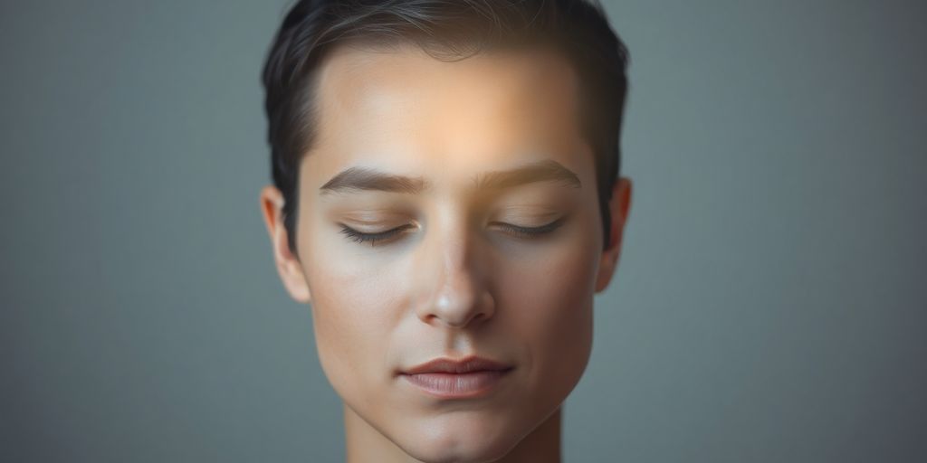 Person with focused expression, glowing brain.