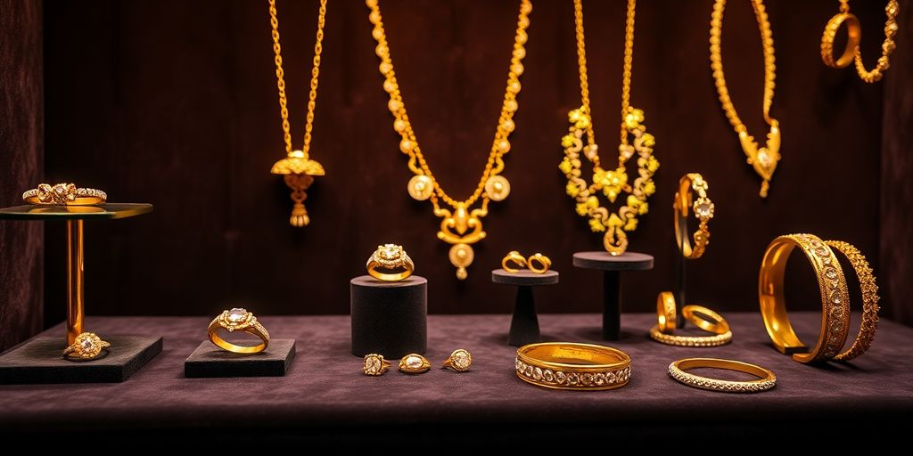 Bijoux en or sur un fond en velours.