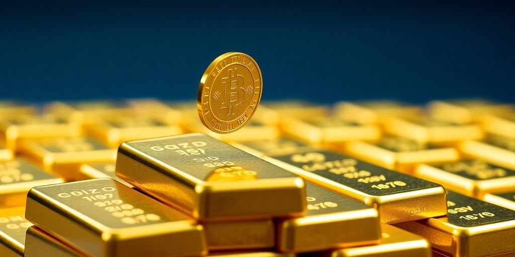 Lingots d'or empilés avec une pièce d'or tombant.