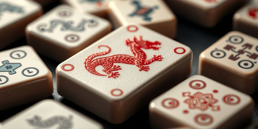 Red Dragon mahjong tile among other tiles