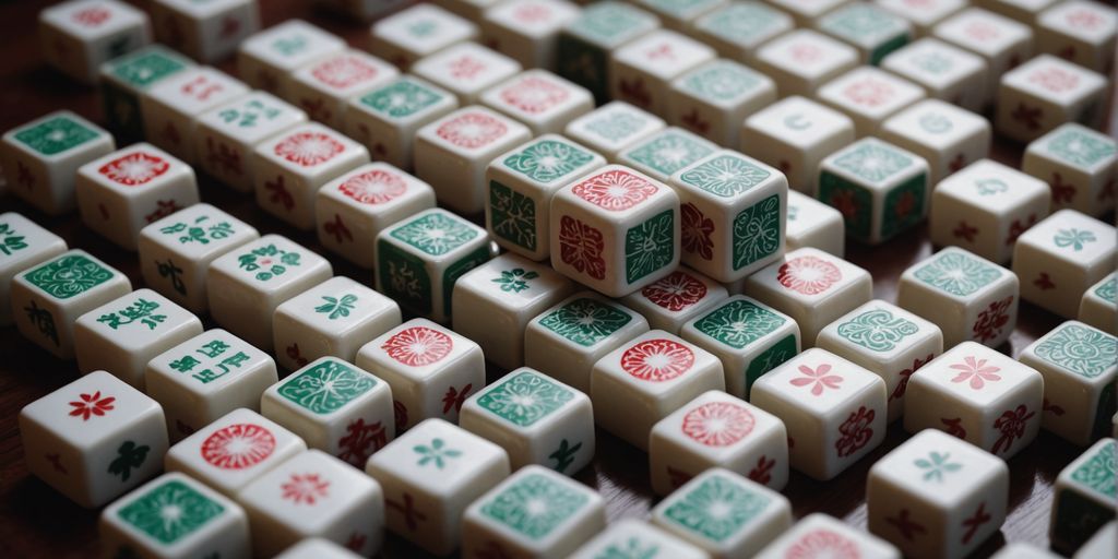 Mahjong tiles neatly arranged in a colorful, eye-catching pattern.