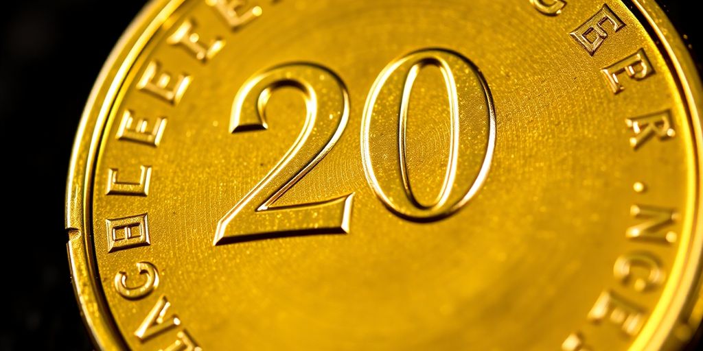 Pièce d'or suisse de 20 francs en gros plan.