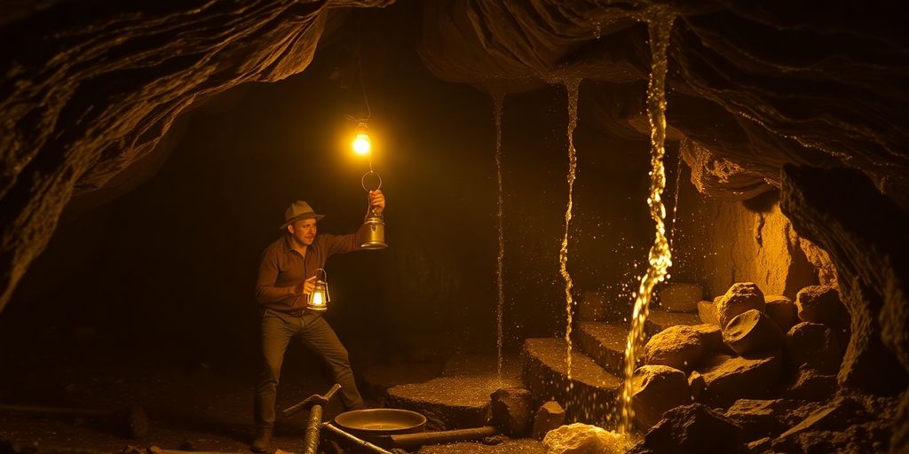 Vieux mineurs travaillant dans une mine d'or.