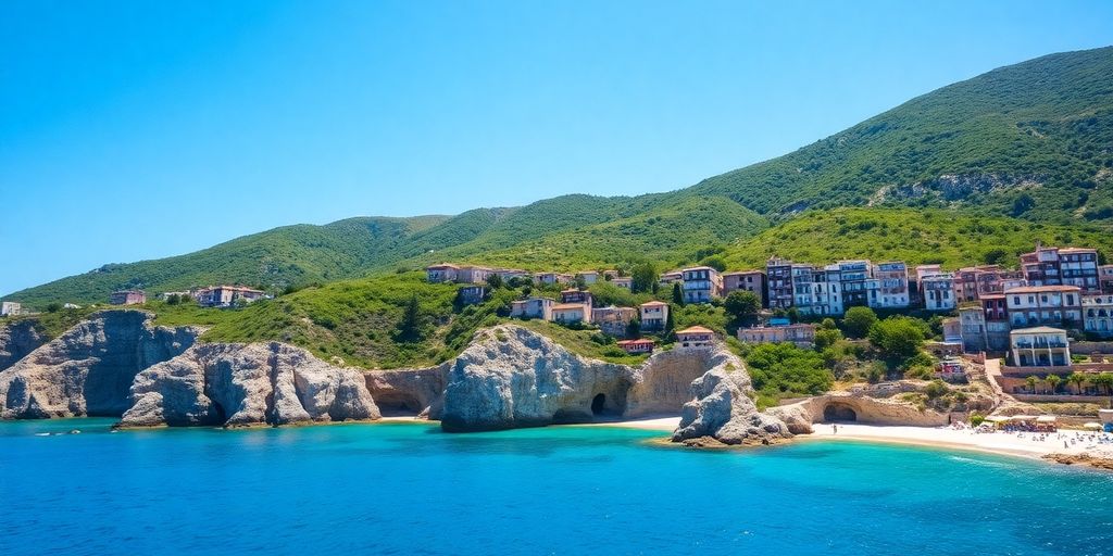 Scenic view of Sicily's coastline and lush greenery.